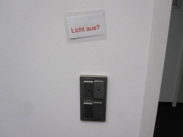 turn out the lights sign in German law office